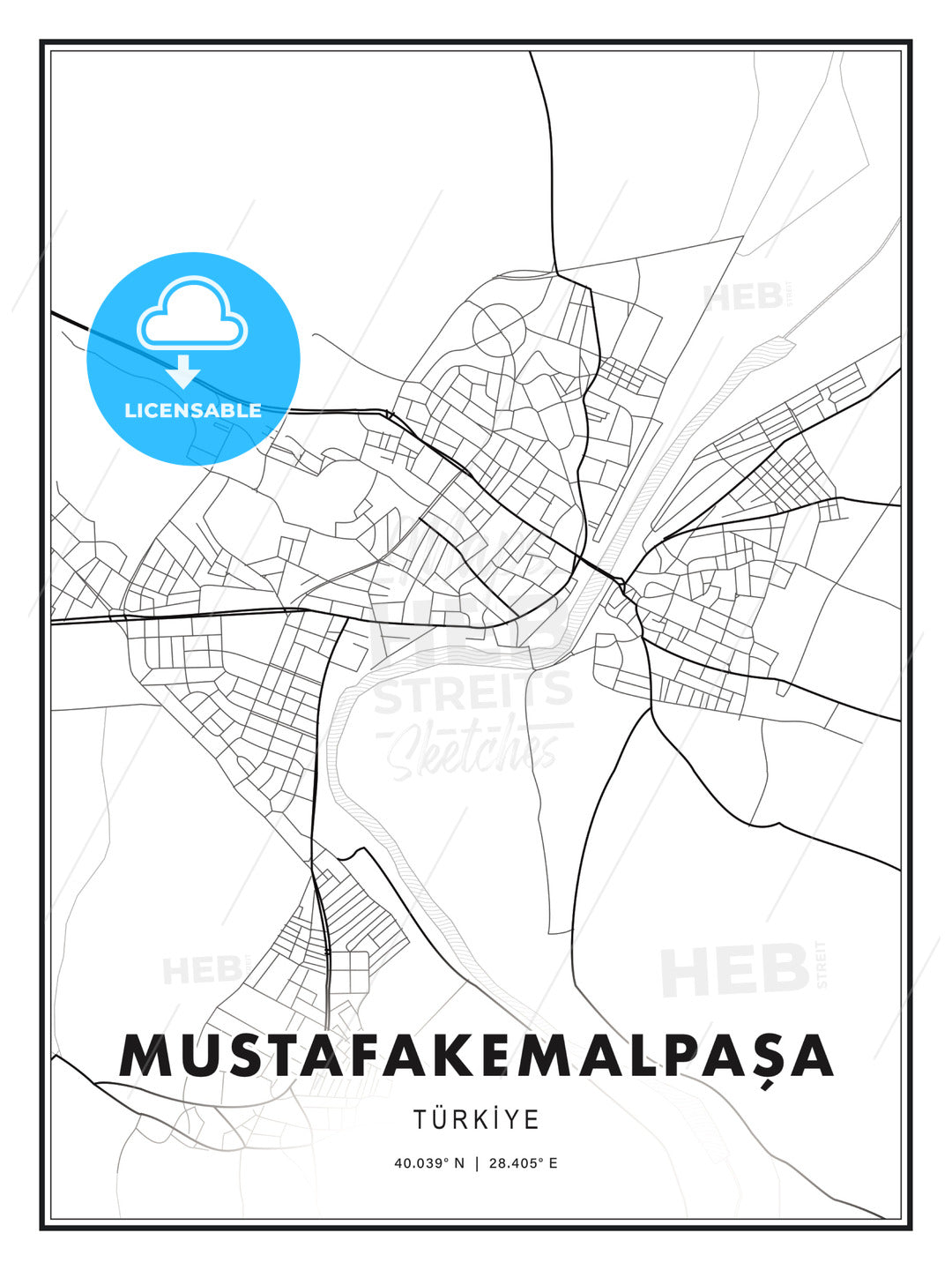 Mustafakemalpaşa, Turkey, Modern Print Template in Various Formats - HEBSTREITS Sketches