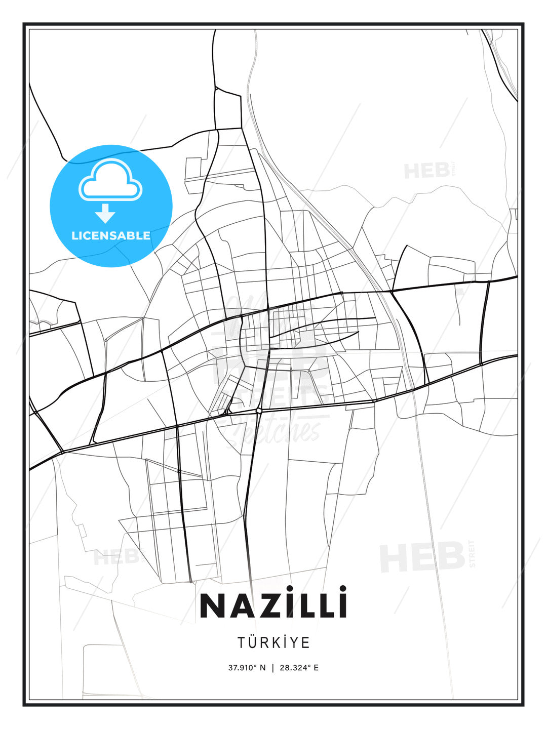 NAZİLLİ / Nazilli, Turkey, Modern Print Template in Various Formats - HEBSTREITS Sketches
