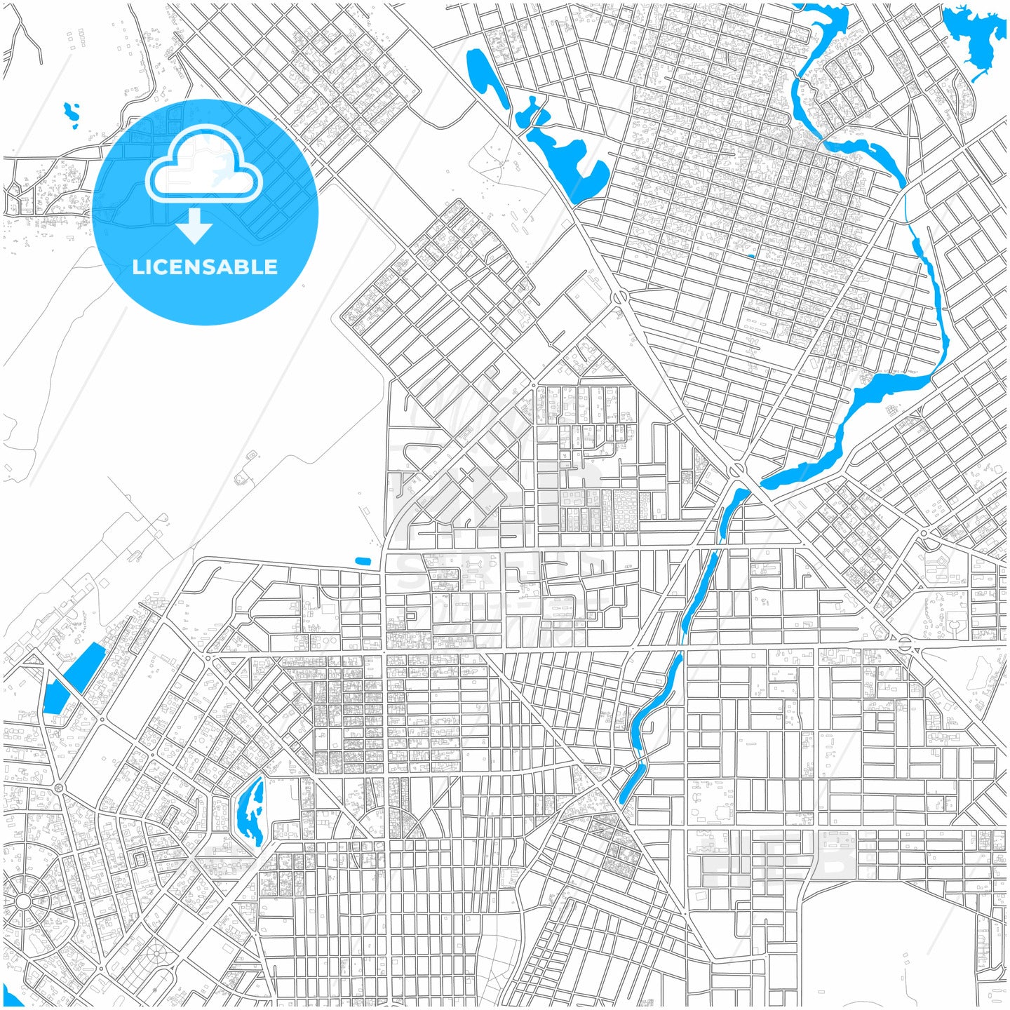 NDjamena, Chad, city map with high quality roads.