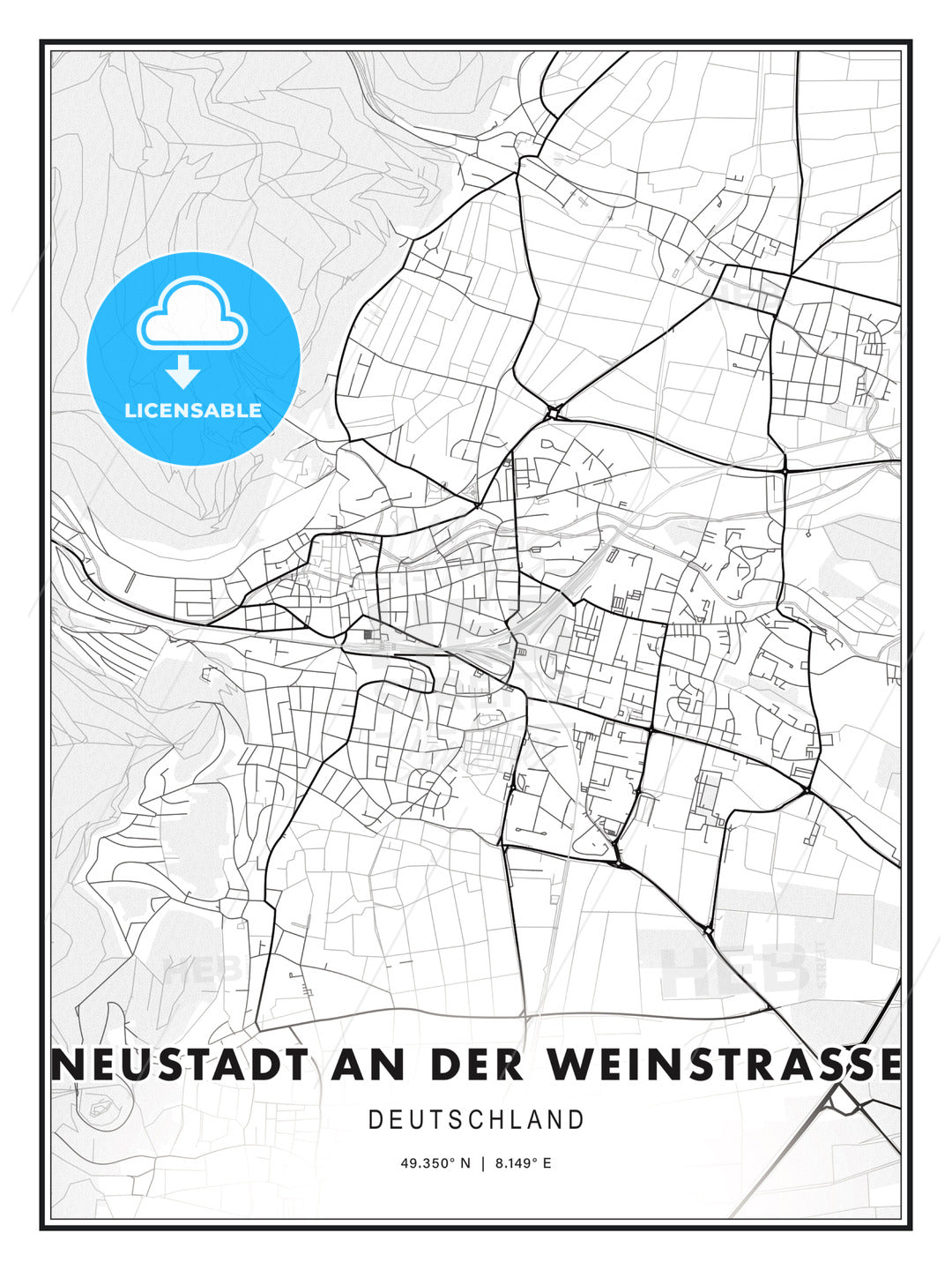 NEUSTADT AN DER WEINSTRASSE / Neustadt an der Weinstraße, Germany, Modern Print Template in Various Formats - HEBSTREITS Sketches
