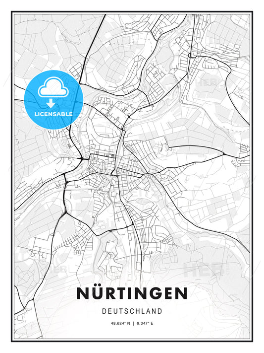 NÜRTINGEN / Nurtingen, Germany, Modern Print Template in Various Formats - HEBSTREITS Sketches