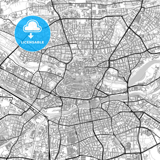 Nürnberg, Germany, vector map with buildings