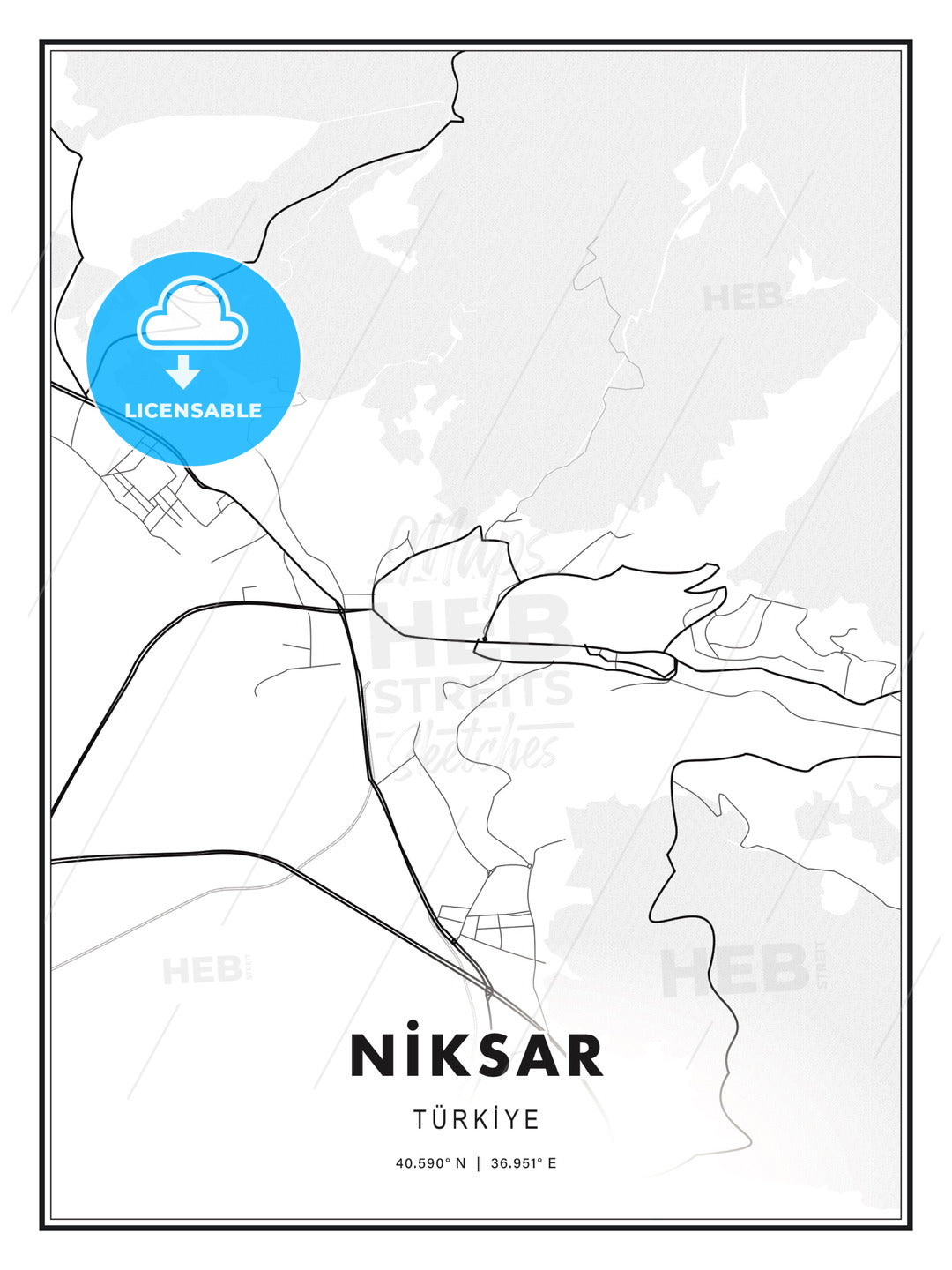 NİKSAR / Niksar, Turkey, Modern Print Template in Various Formats - HEBSTREITS Sketches