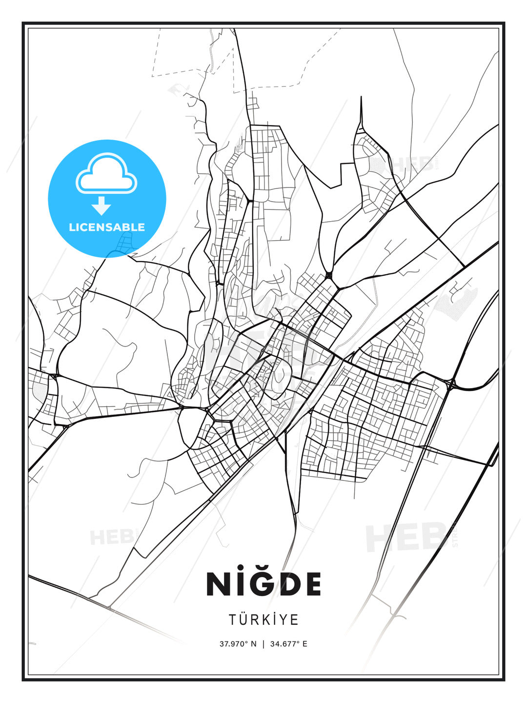 NİĞDE / Niğde, Turkey, Modern Print Template in Various Formats - HEBSTREITS Sketches