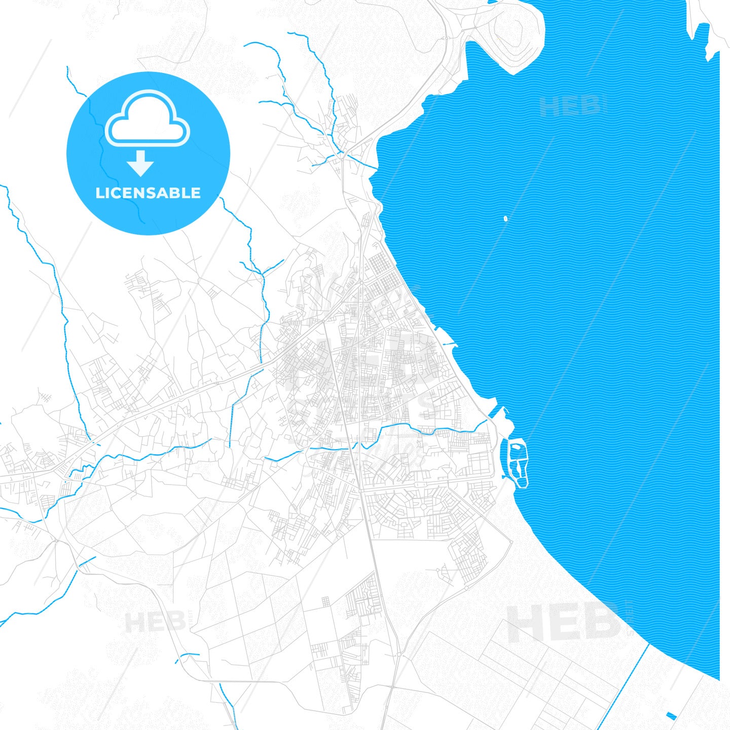 Nador, Morocco PDF vector map with water in focus