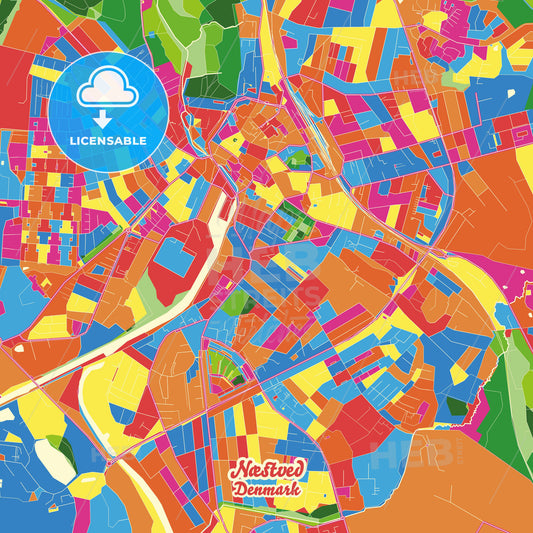 Næstved, Denmark Crazy Colorful Street Map Poster Template - HEBSTREITS Sketches