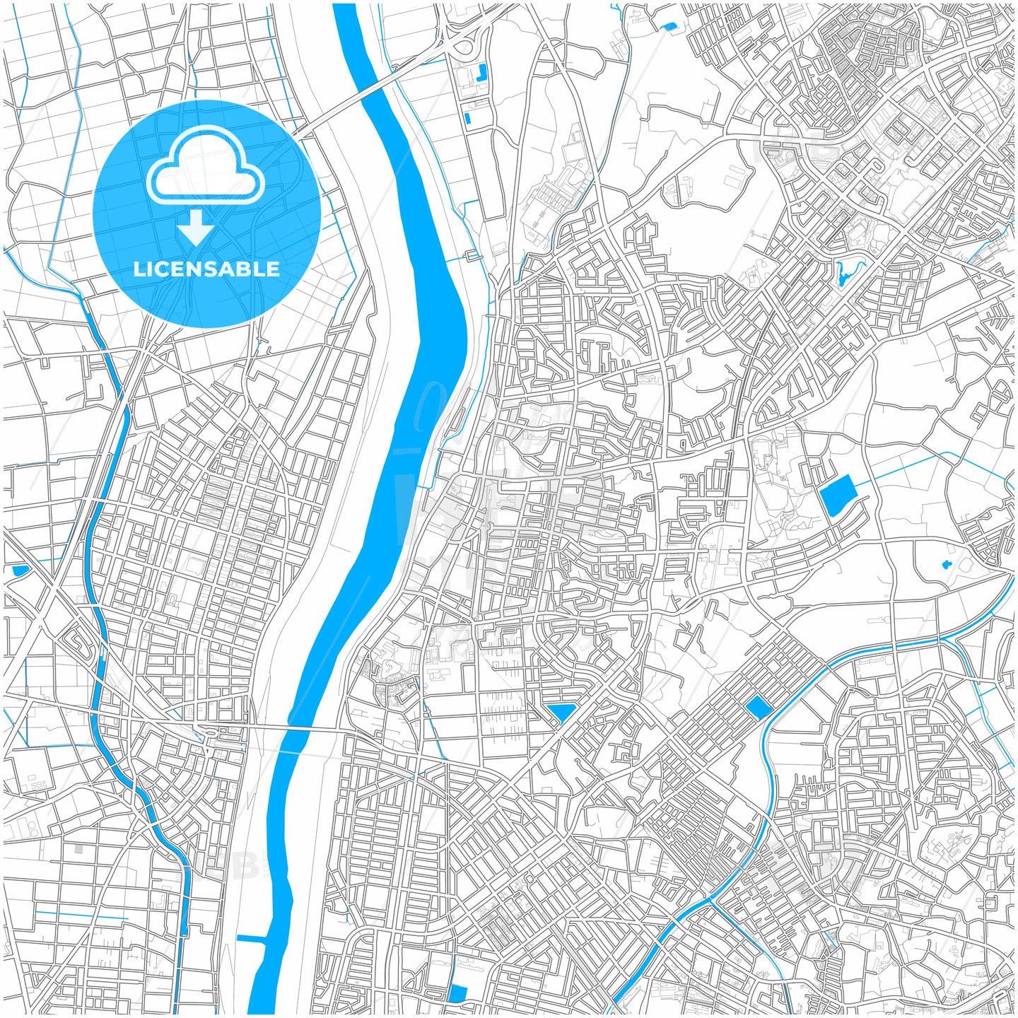 Nagareyama, Chiba, Japan, city map with high quality roads.