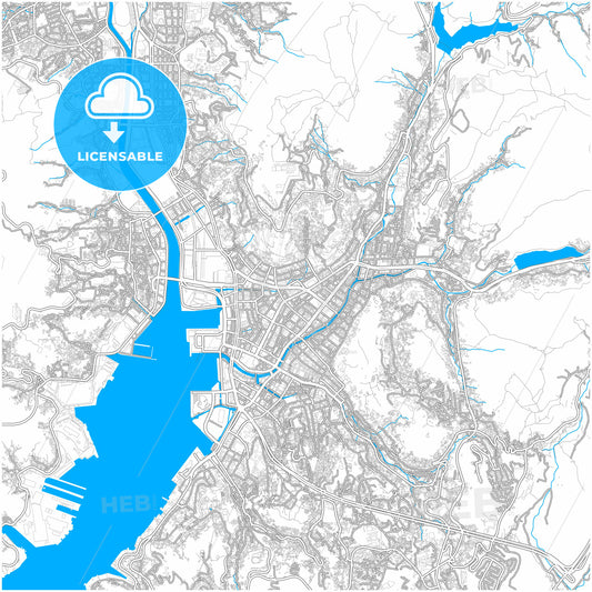 Nagasaki, Nagasaki, Japan, city map with high quality roads.