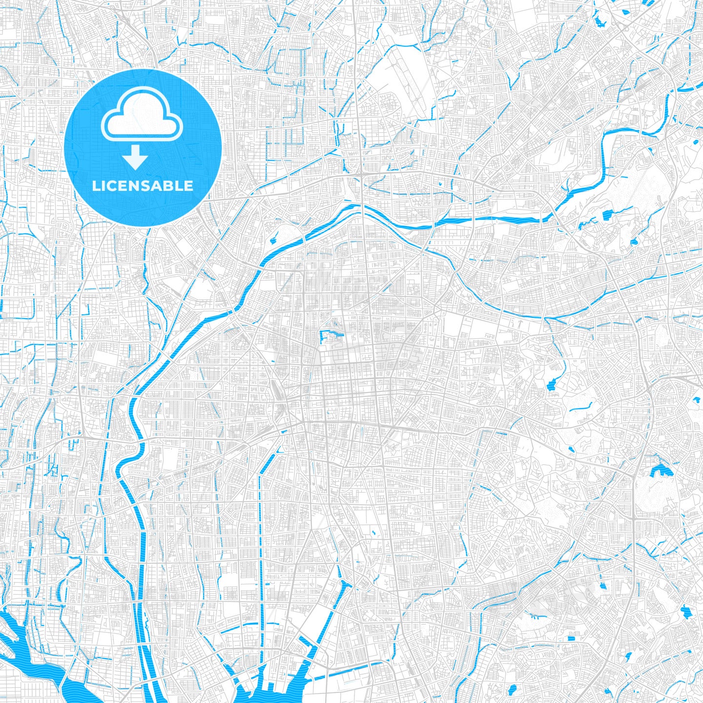 Nagoya, Japan PDF vector map with water in focus