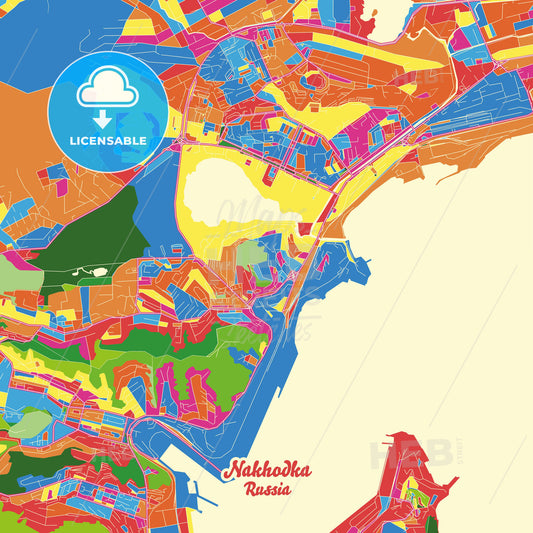 Nakhodka, Russia Crazy Colorful Street Map Poster Template - HEBSTREITS Sketches