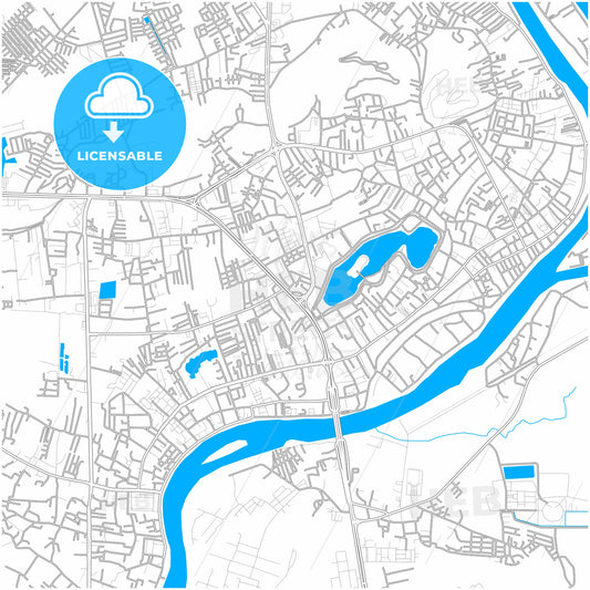 Nakhon Sawan, Nakhon Sawan, Thailand, city map with high quality roads.