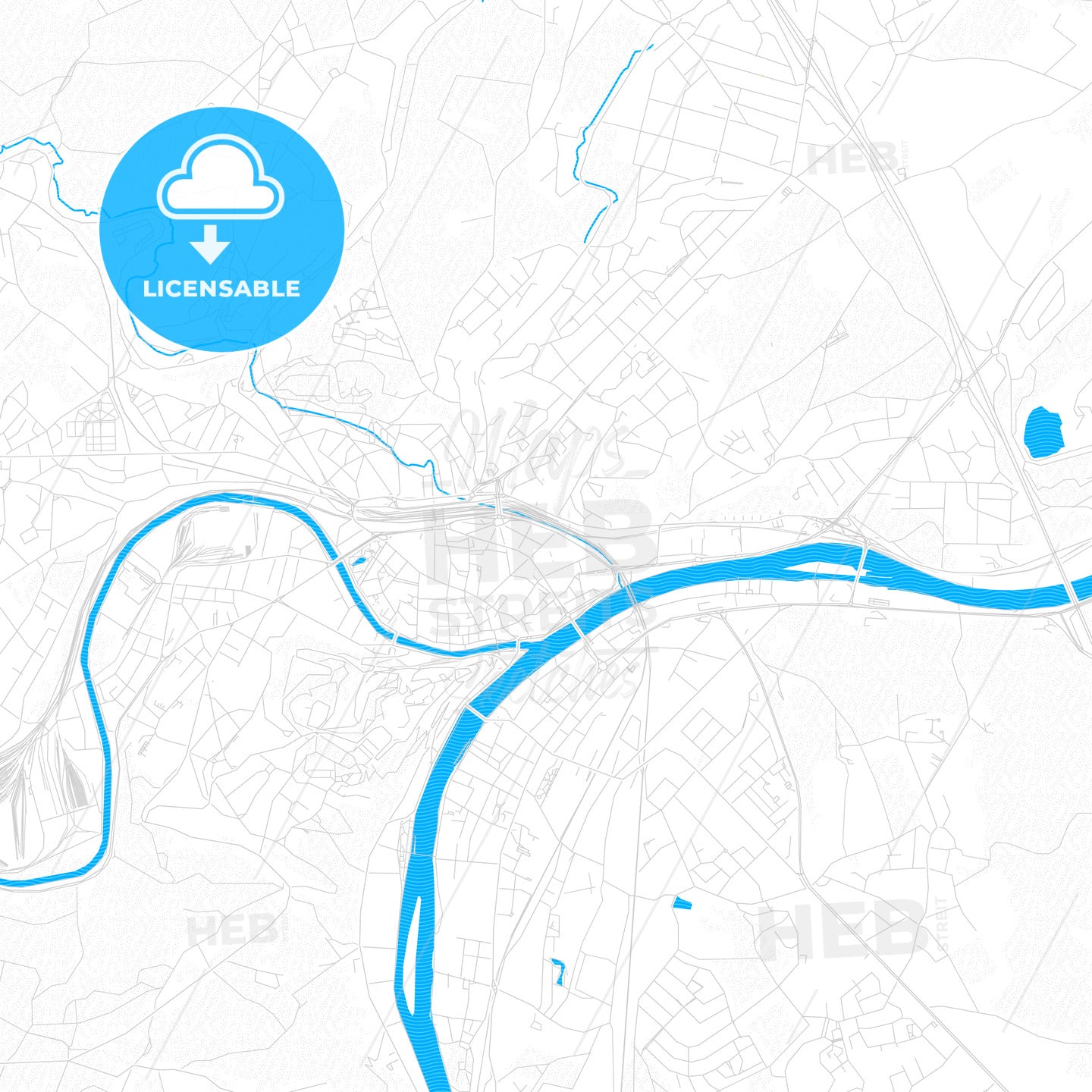 Namur, Belgium PDF vector map with water in focus