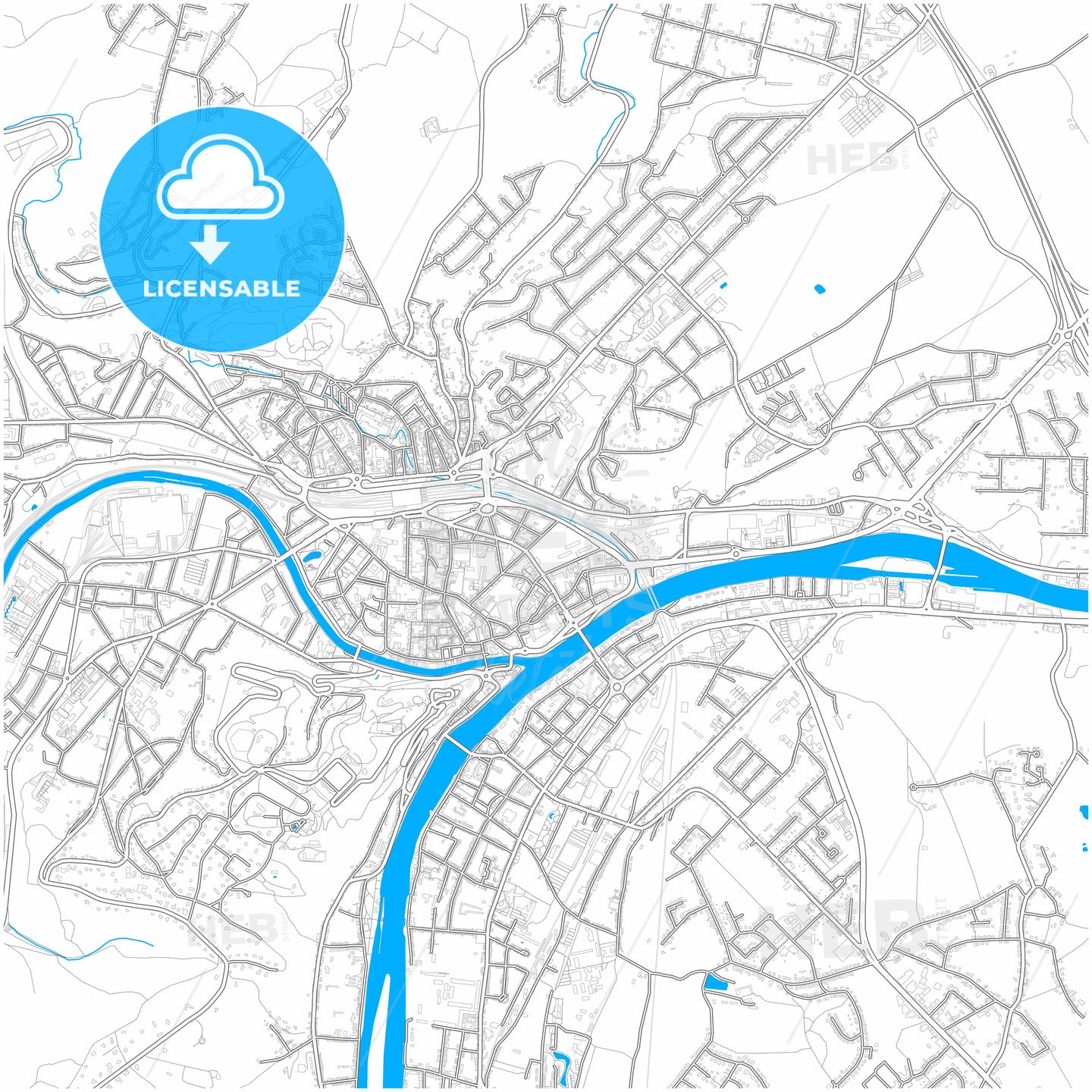 Namur, Belgium, city map with high quality roads.