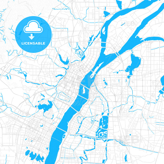 Nanchang, China PDF vector map with water in focus