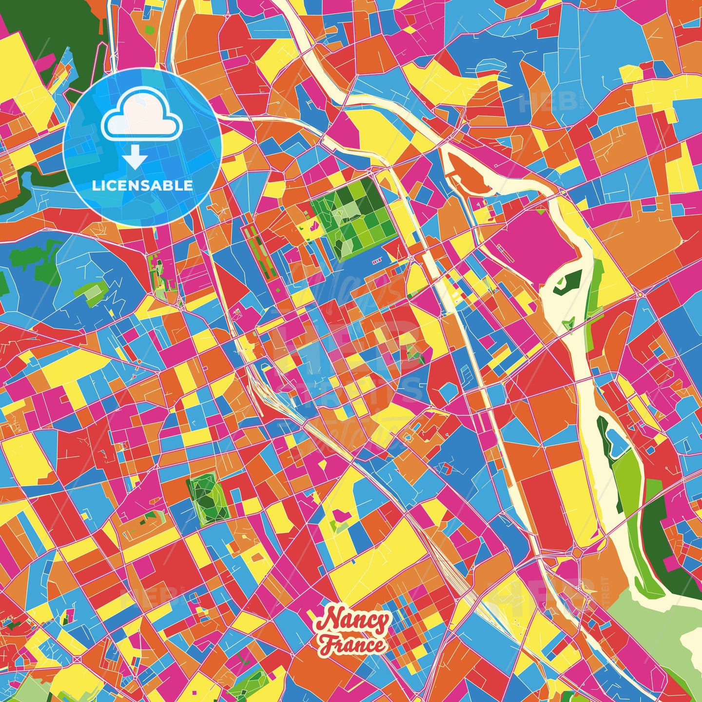 Nancy, France Crazy Colorful Street Map Poster Template - HEBSTREITS Sketches