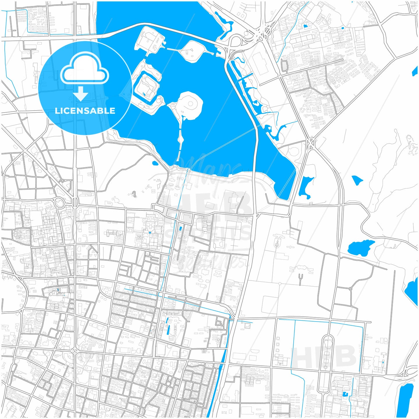 Nanjing, Jiangsu, China, city map with high quality roads.