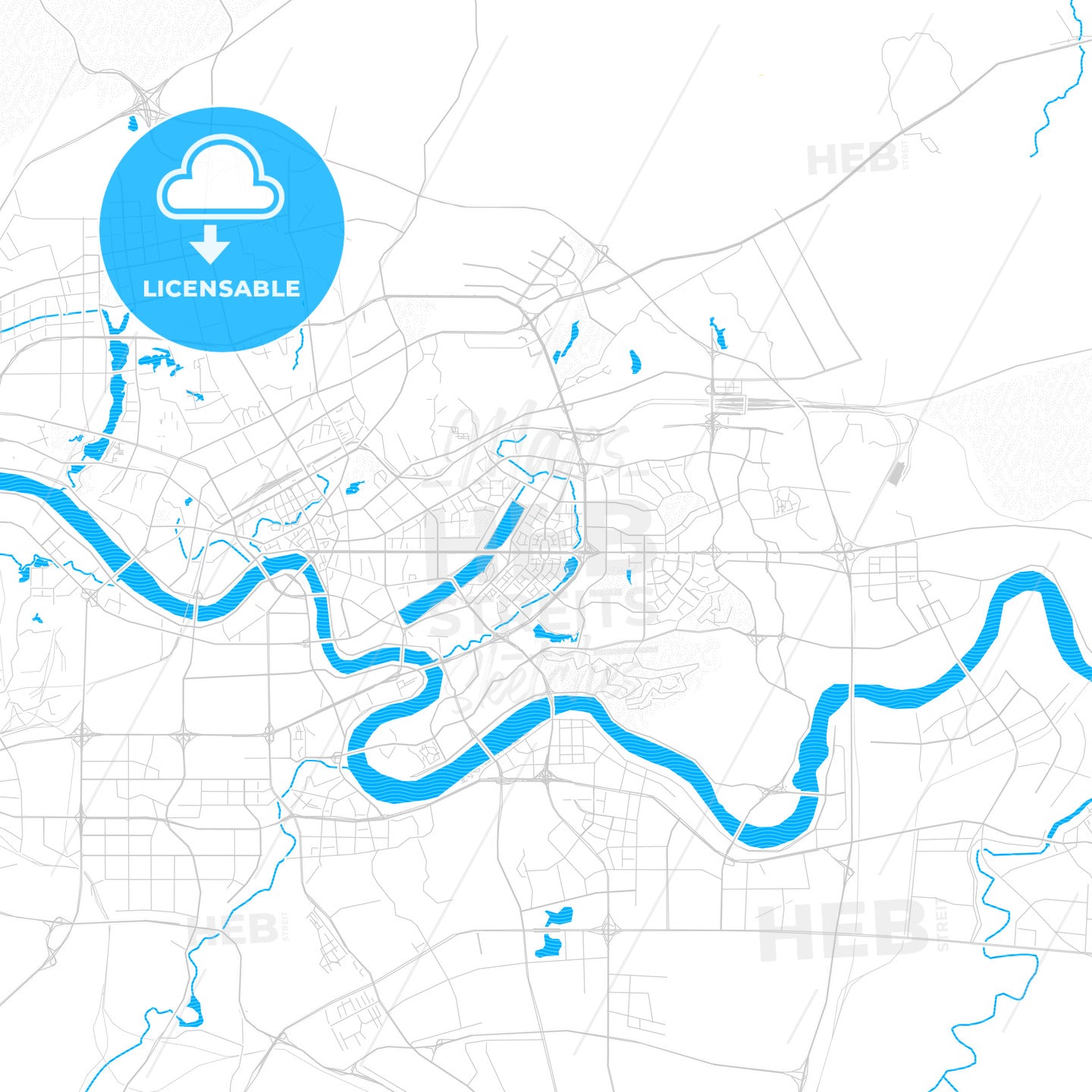 Nanning, China PDF vector map with water in focus
