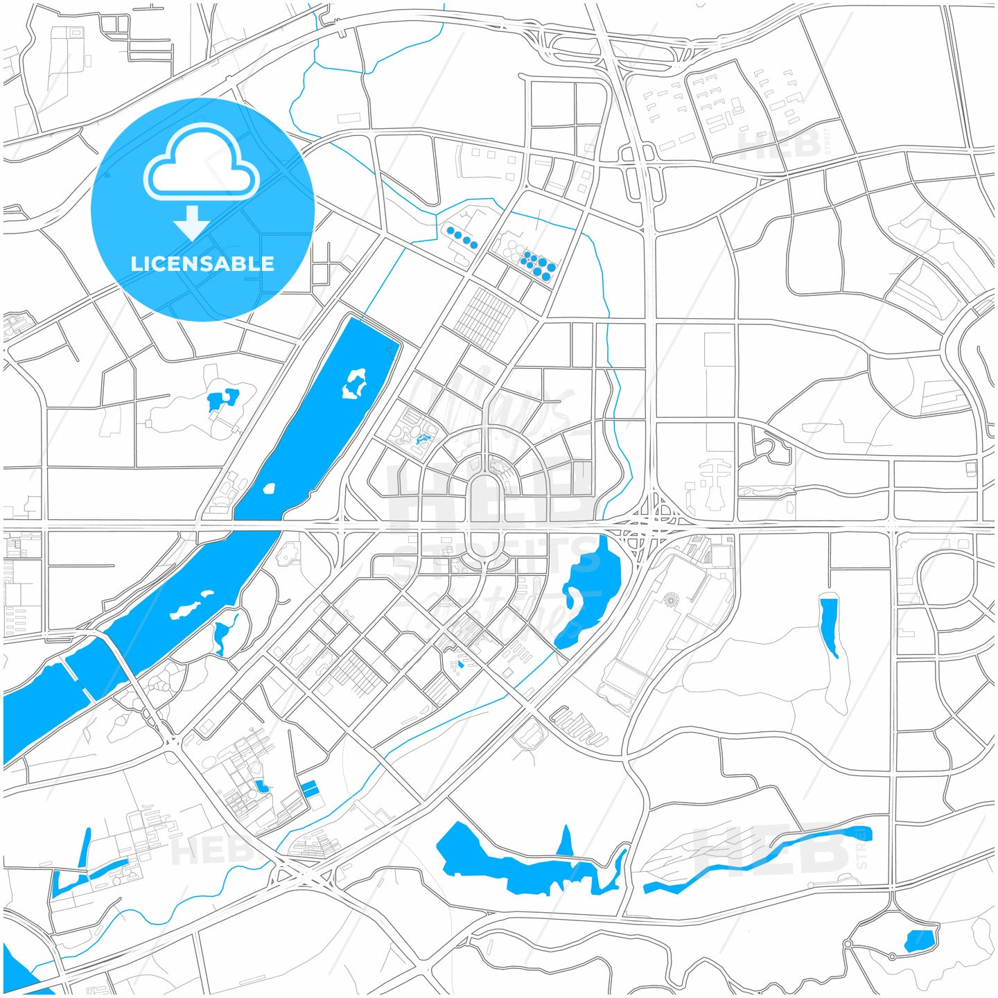 Nanning, Guangxi, China, city map with high quality roads.