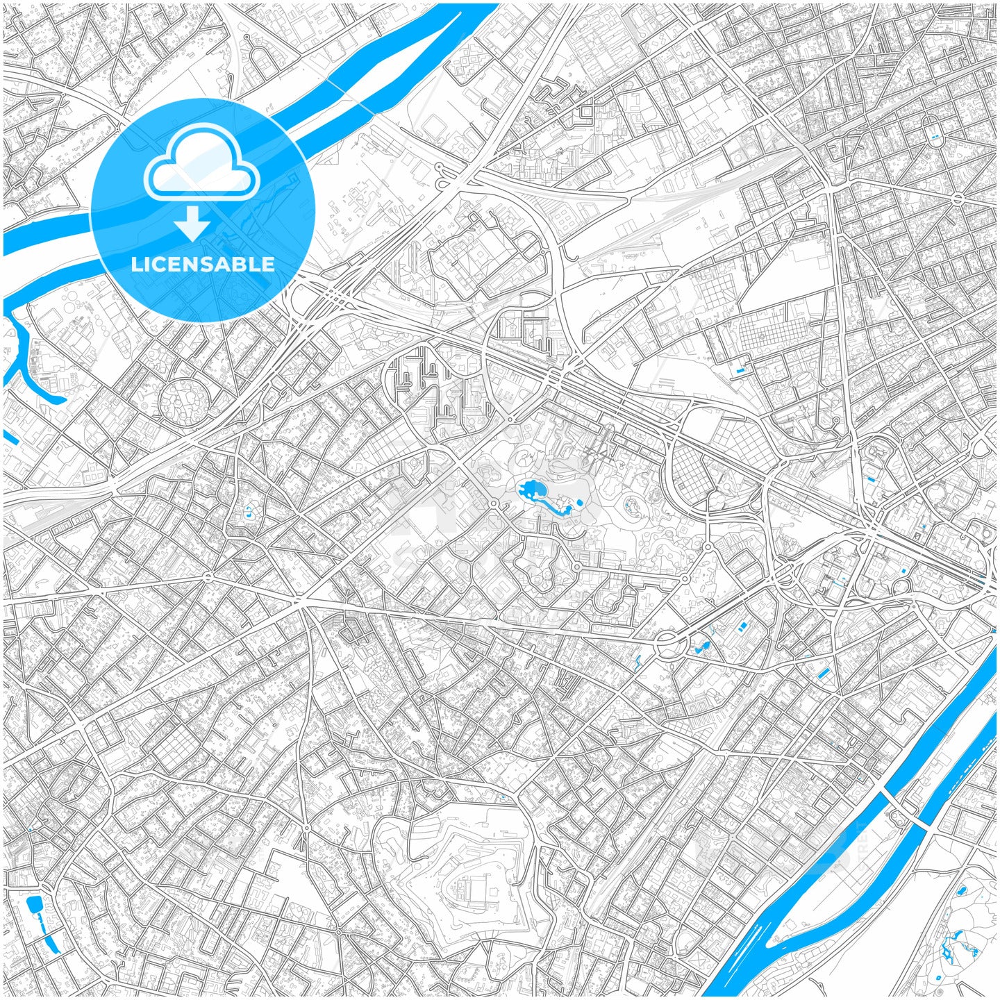 Nanterre, Hauts-de-Seine, France, city map with high quality roads.