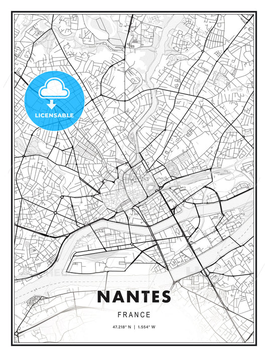 Nantes, France, Modern Print Template in Various Formats - HEBSTREITS Sketches