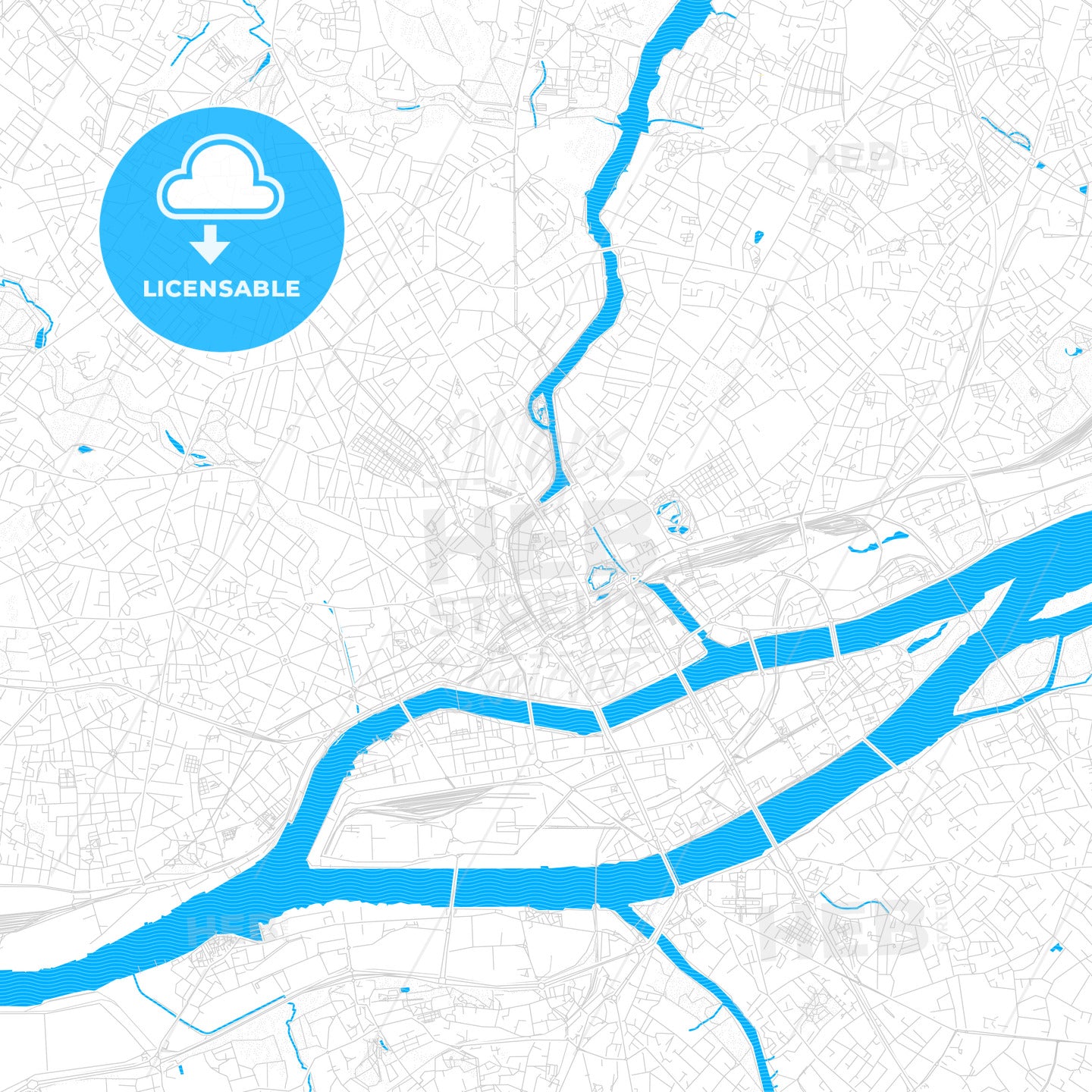 Nantes, France PDF vector map with water in focus