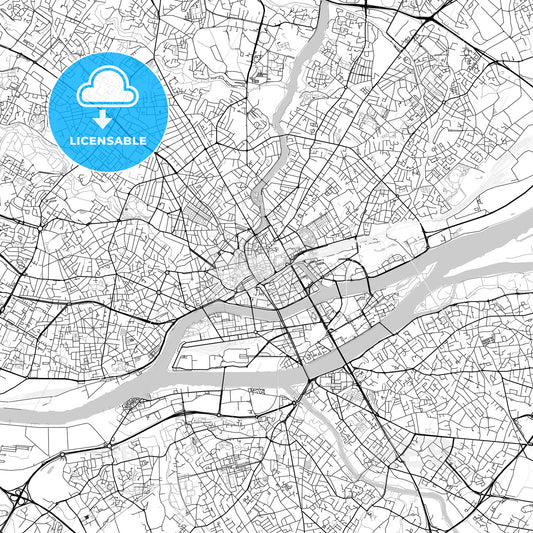Nantes, Loire-Atlantique, downtown map, light