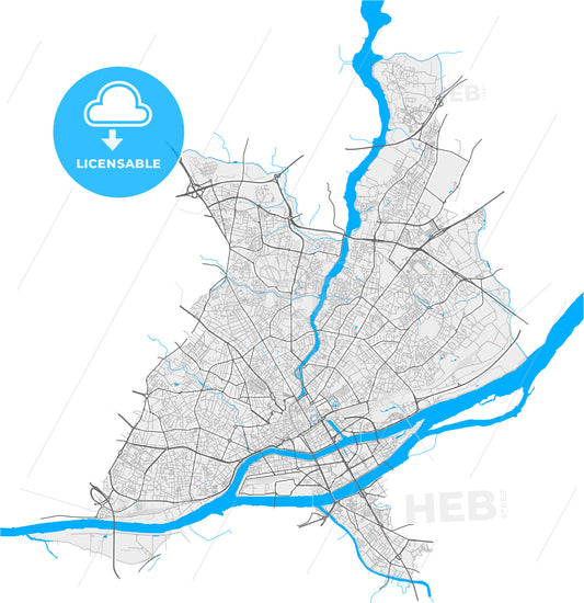 Nantes, Loire-Atlantique, France, high quality vector map
