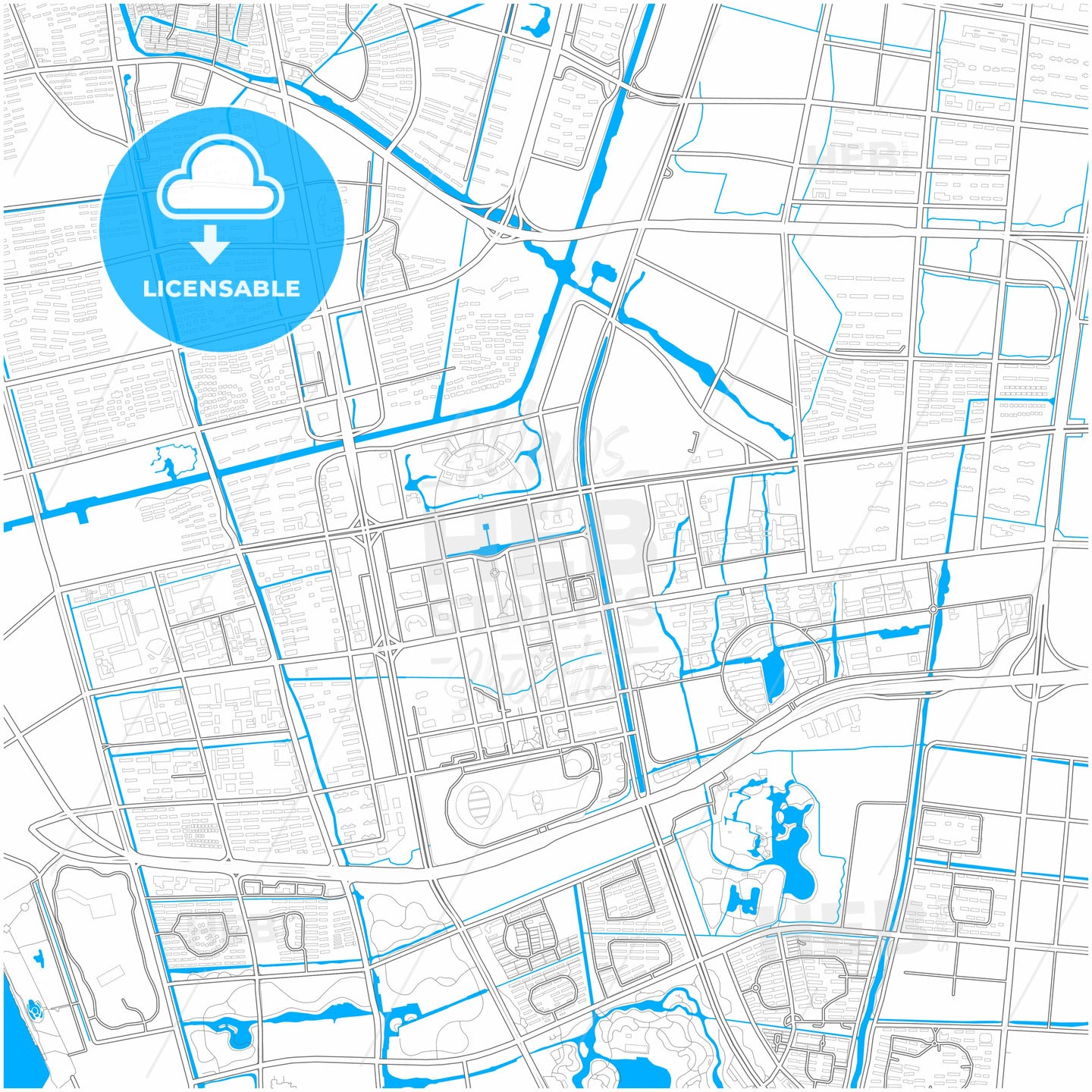 Nantong, Jiangsu, China, city map with high quality roads.