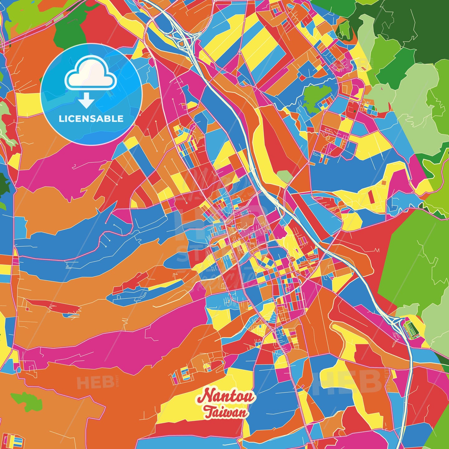Nantou, Taiwan Crazy Colorful Street Map Poster Template - HEBSTREITS Sketches