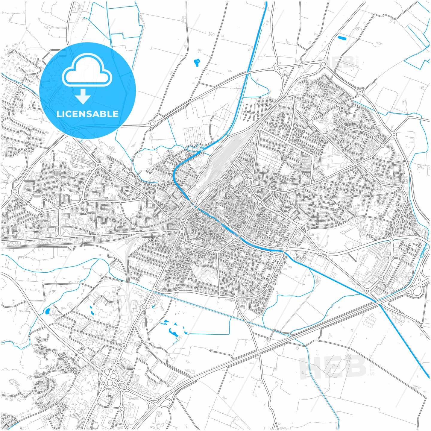 Narbonne, Aude, France, city map with high quality roads.