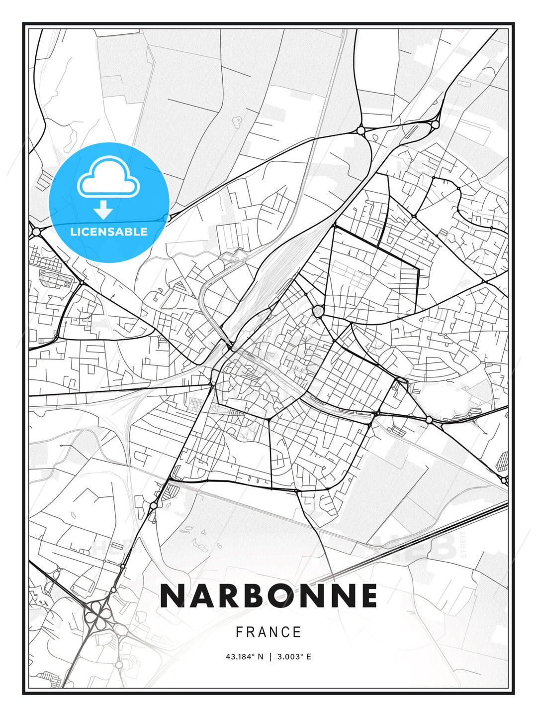 Narbonne, France, Modern Print Template in Various Formats - HEBSTREITS Sketches