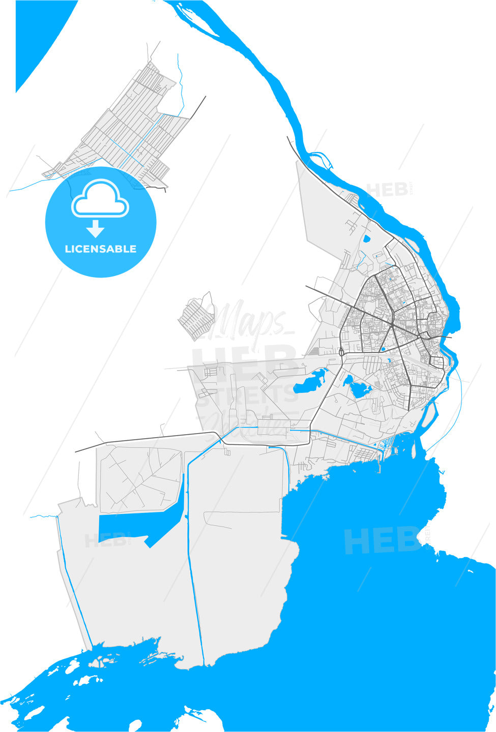 Narva, Ida-Viru, Estonia, high quality vector map