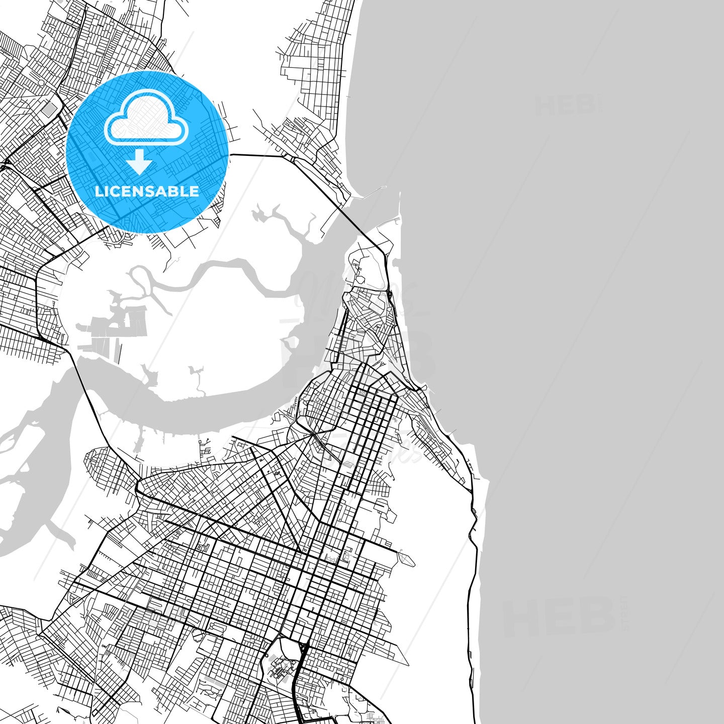 Natal, Rio Grande do Norte, downtown map, light