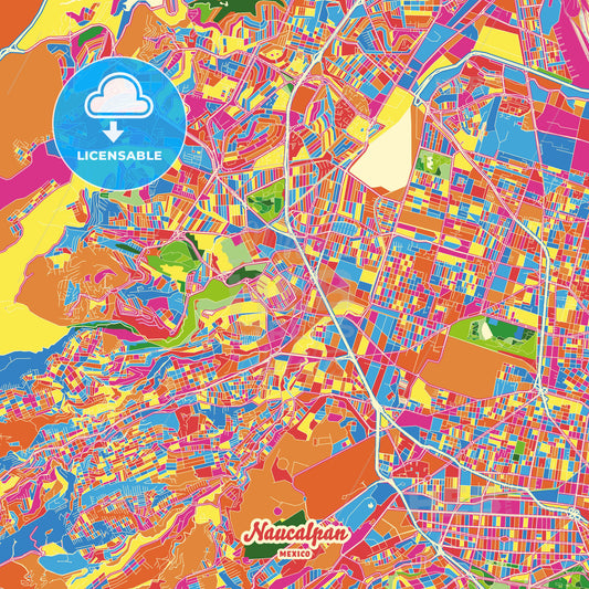 Naucalpan, Mexico Crazy Colorful Street Map Poster Template - HEBSTREITS Sketches