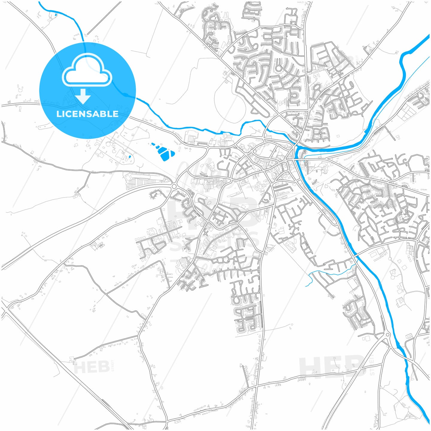 Navan, County Meath, Ireland, city map with high quality roads.