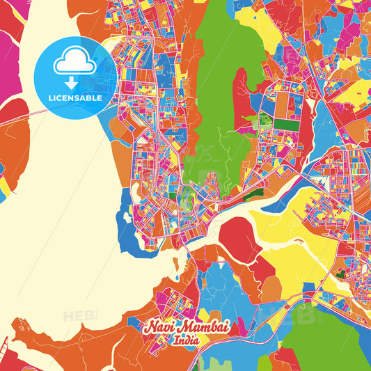 Navi Mumbai, India Crazy Colorful Street Map Poster Template - HEBSTREITS Sketches