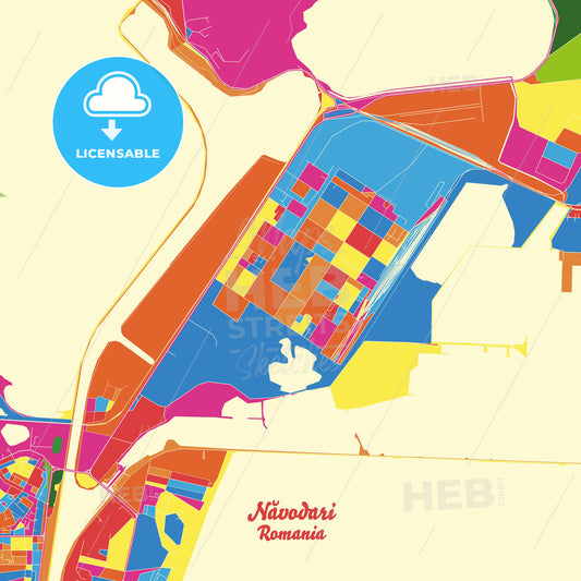 Năvodari, Romania Crazy Colorful Street Map Poster Template - HEBSTREITS Sketches