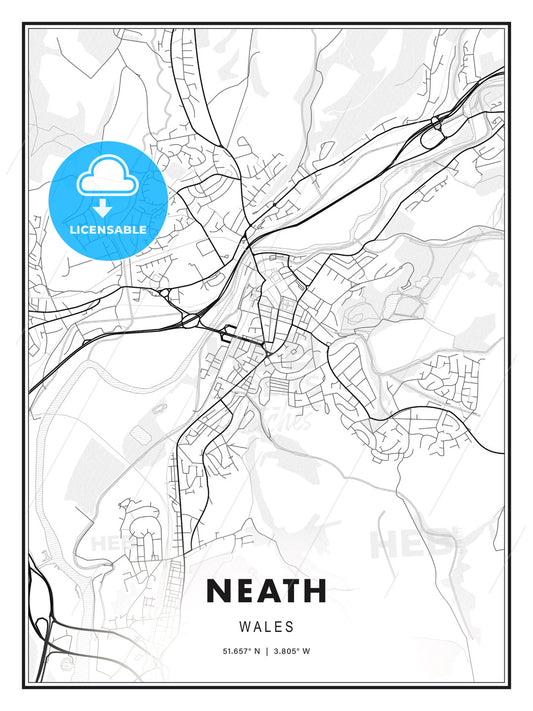 Neath, Wales, Modern Print Template in Various Formats - HEBSTREITS Sketches