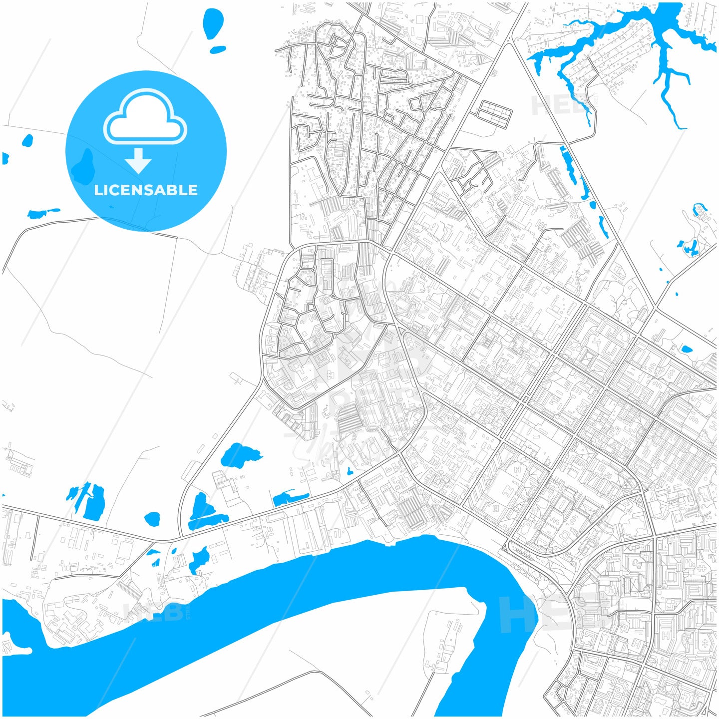 Nefteyugansk, Khanty-Mansi Autonomous Okrug-Yugra, Russia, city map with high quality roads.