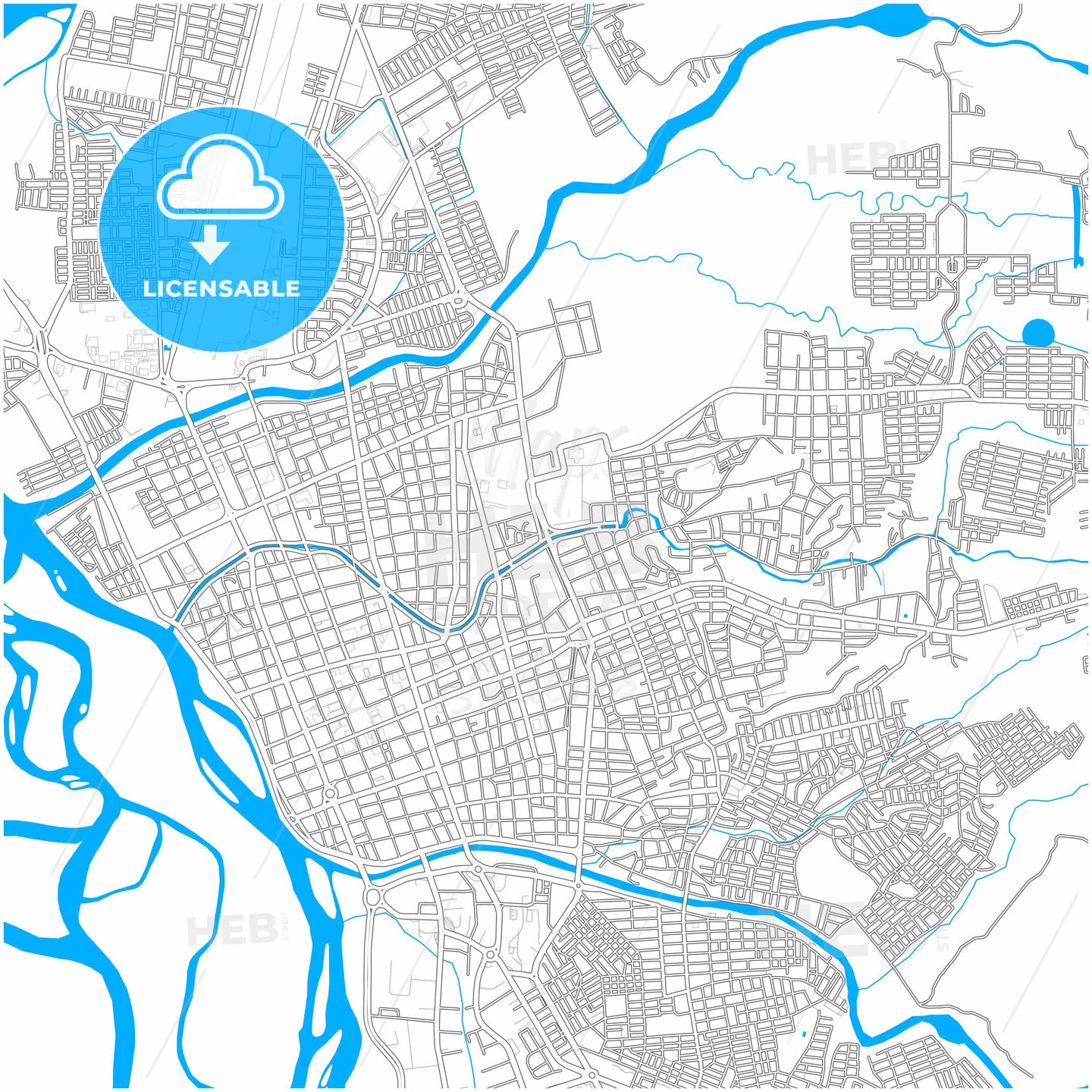 Neiva, Colombia, city map with high quality roads.