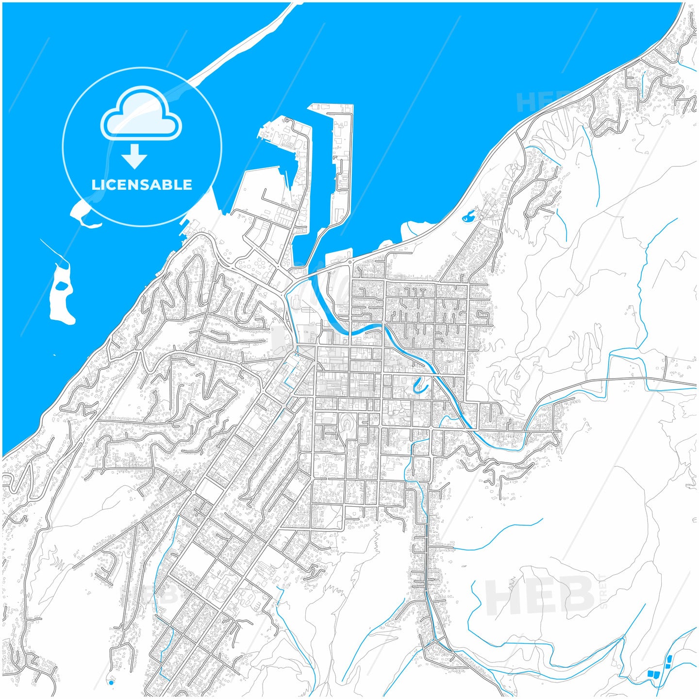 Nelson, New Zealand, city map with high quality roads.