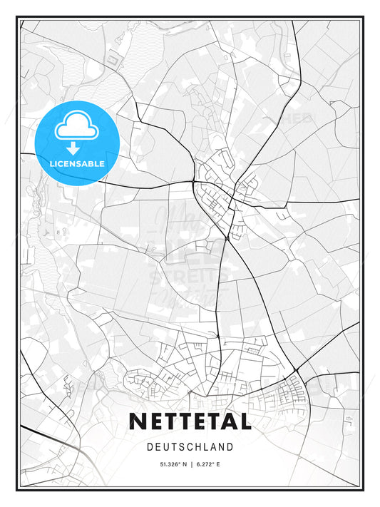 Nettetal, Germany, Modern Print Template in Various Formats - HEBSTREITS Sketches