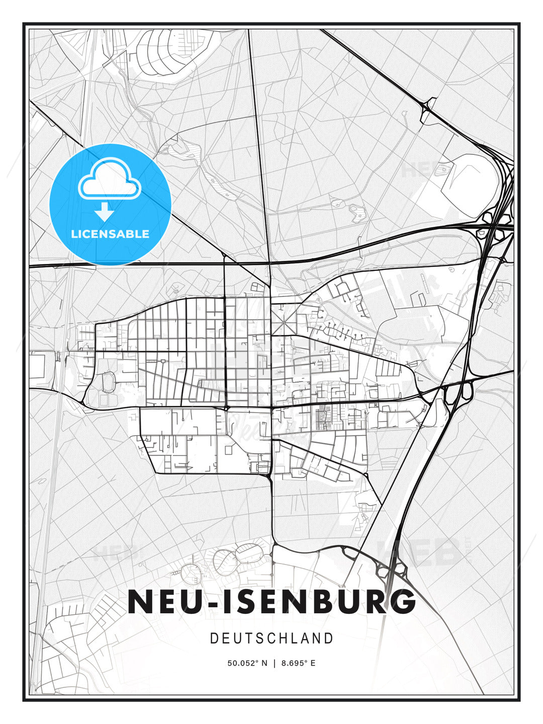 Neu-Isenburg, Germany, Modern Print Template in Various Formats - HEBSTREITS Sketches