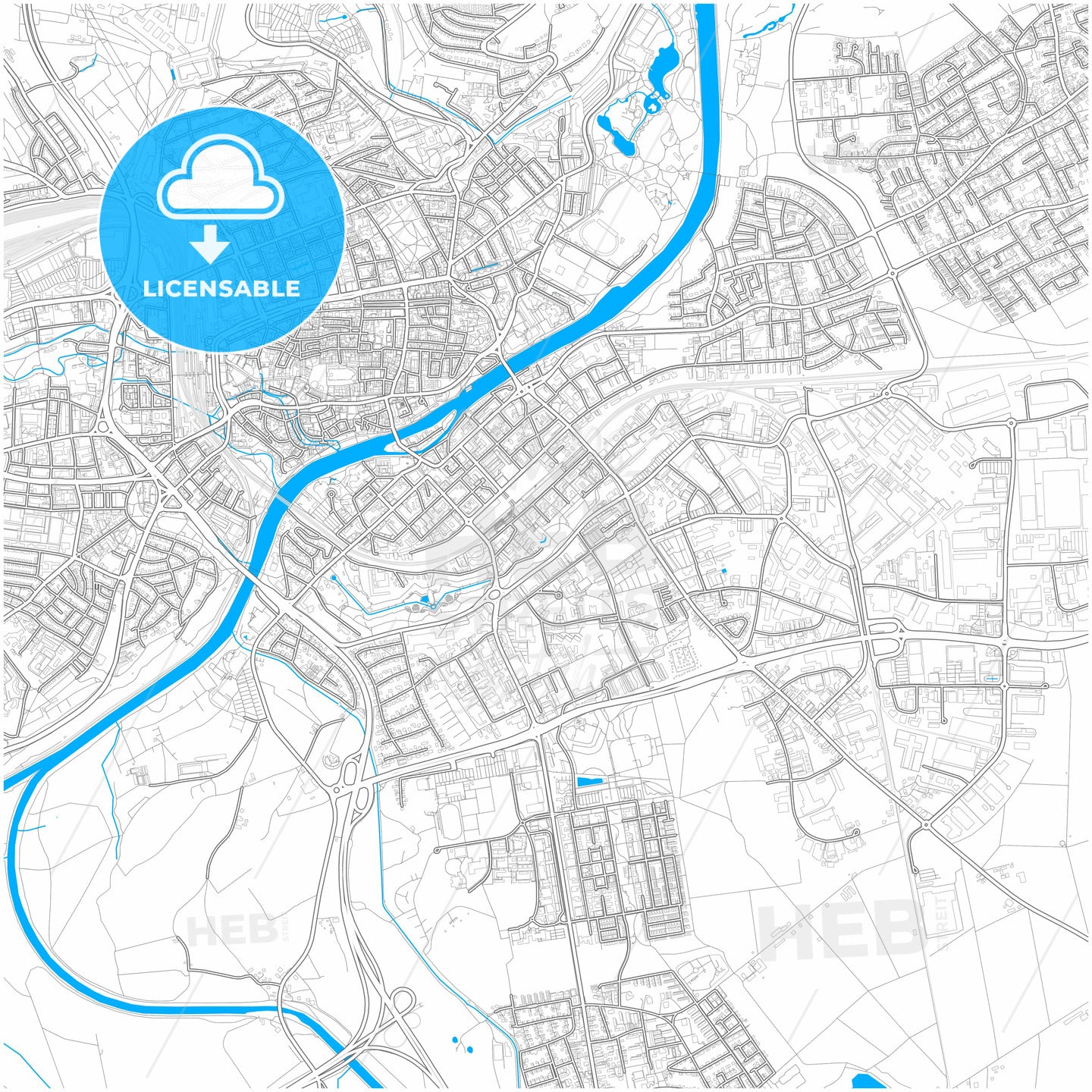 Neu-Ulm, Bavaria, Germany, city map with high quality roads.