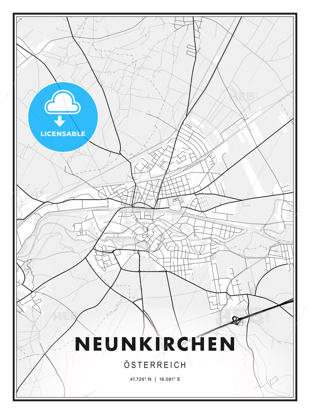 Neunkirchen, Austria, Modern Print Template in Various Formats - HEBSTREITS Sketches