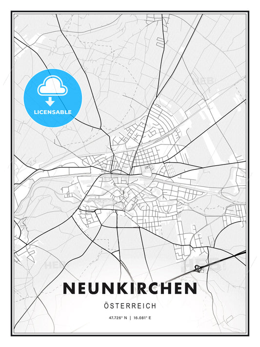 Neunkirchen, Austria, Modern Print Template in Various Formats - HEBSTREITS Sketches