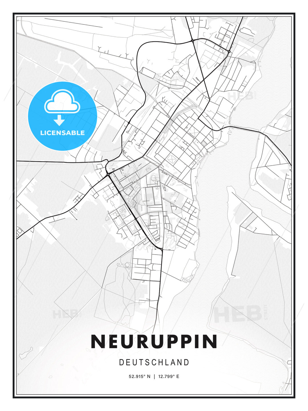 Neuruppin, Germany, Modern Print Template in Various Formats - HEBSTREITS Sketches