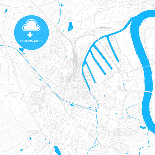 Neuss, Germany PDF vector map with water in focus