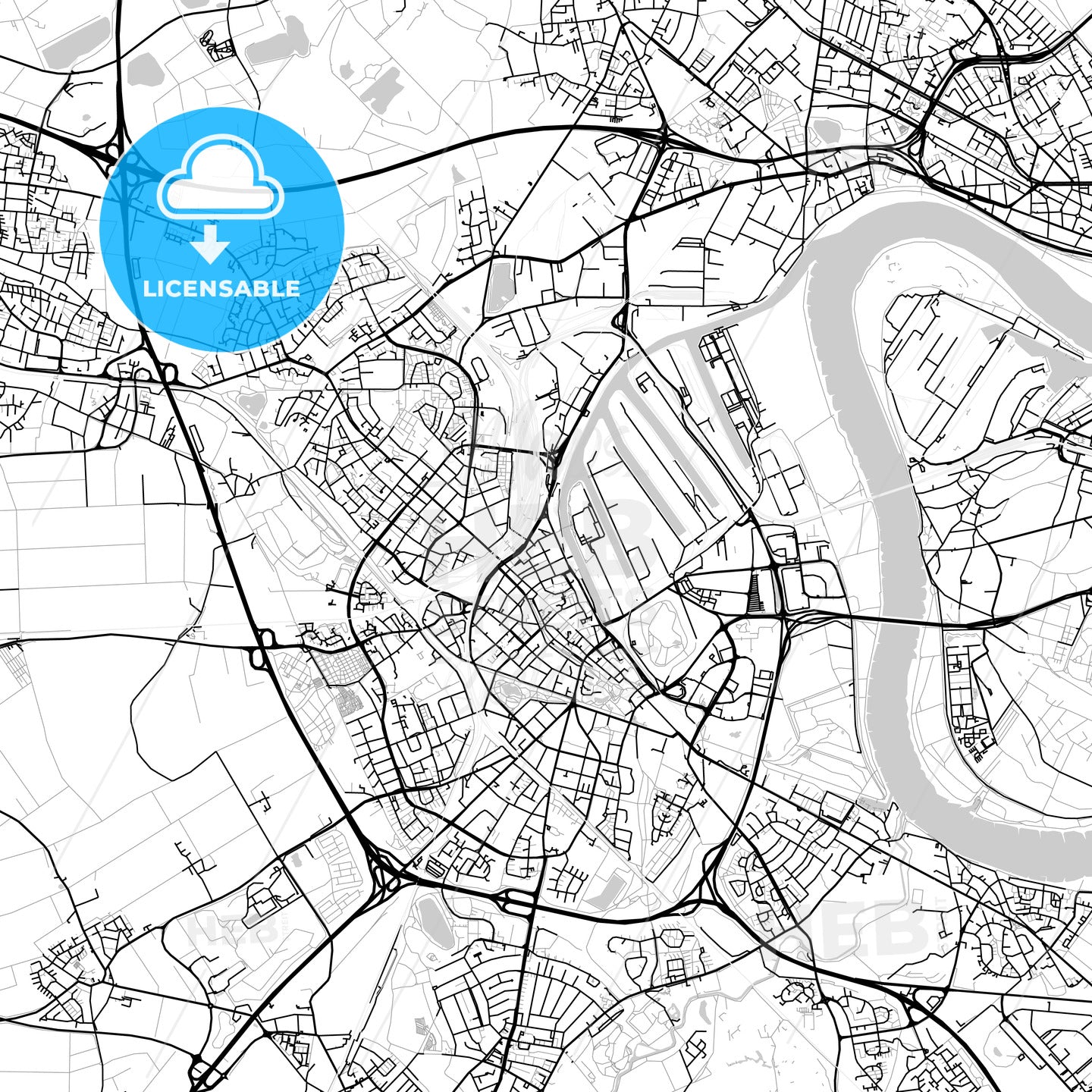 Neuss, Germany, Vector Map - Light – HEBSTREITS