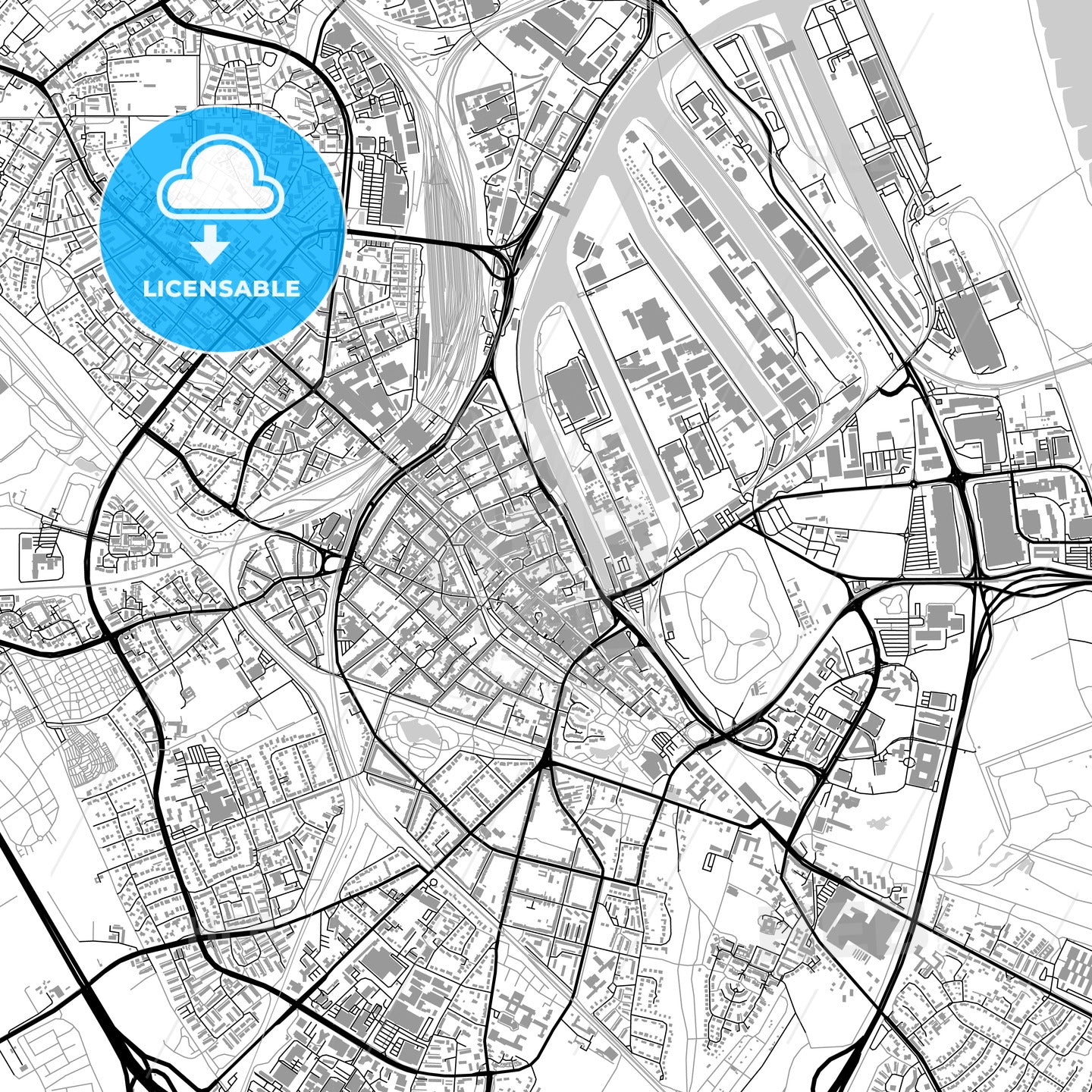 Neuss, Germany, vector map with buildings
